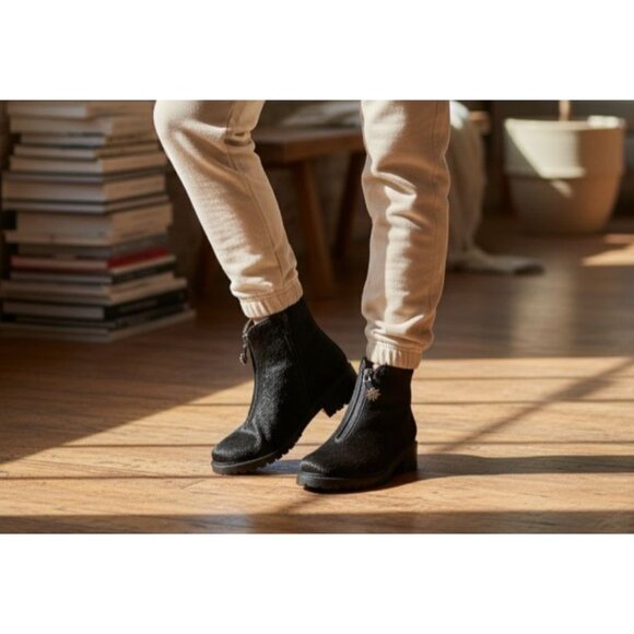 Diavolezza Women's Boots Shearling Black Ankle Boots Fur Zip Front Winter Shoes - Picture 1 of 16